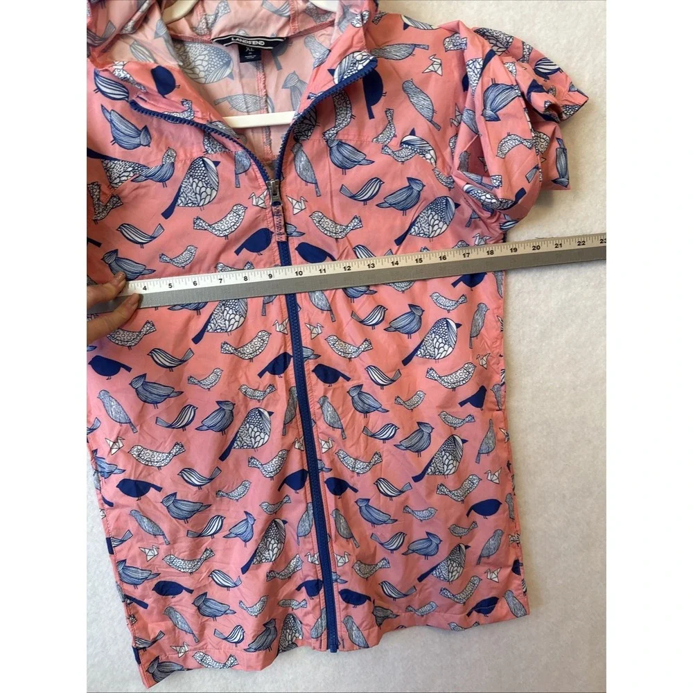 Lands' End Bird Pink Lightweight Hooded Windbreaker Packable Jacket‎ Kids XL